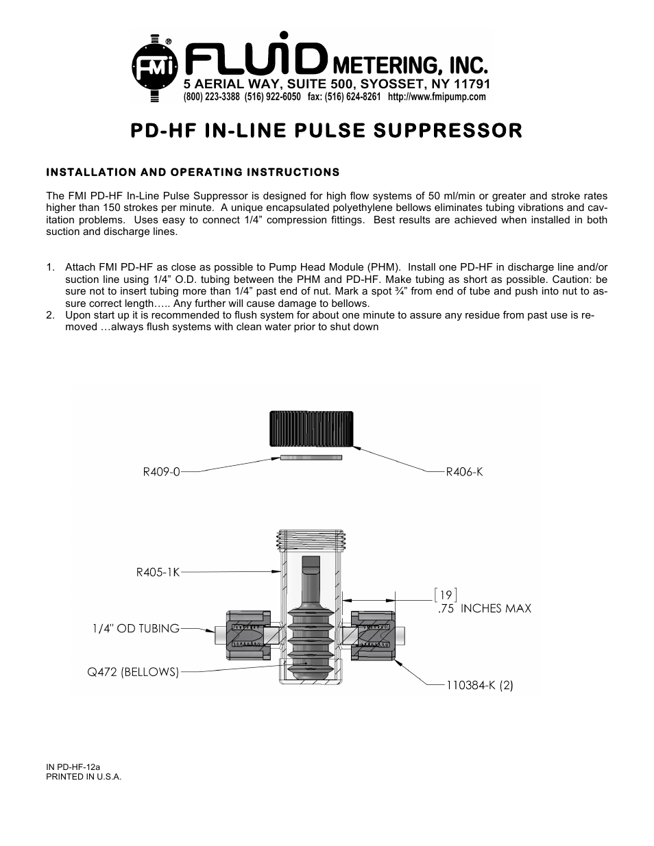 FMI PD-HF In-line Pulse User Manual | 1 page