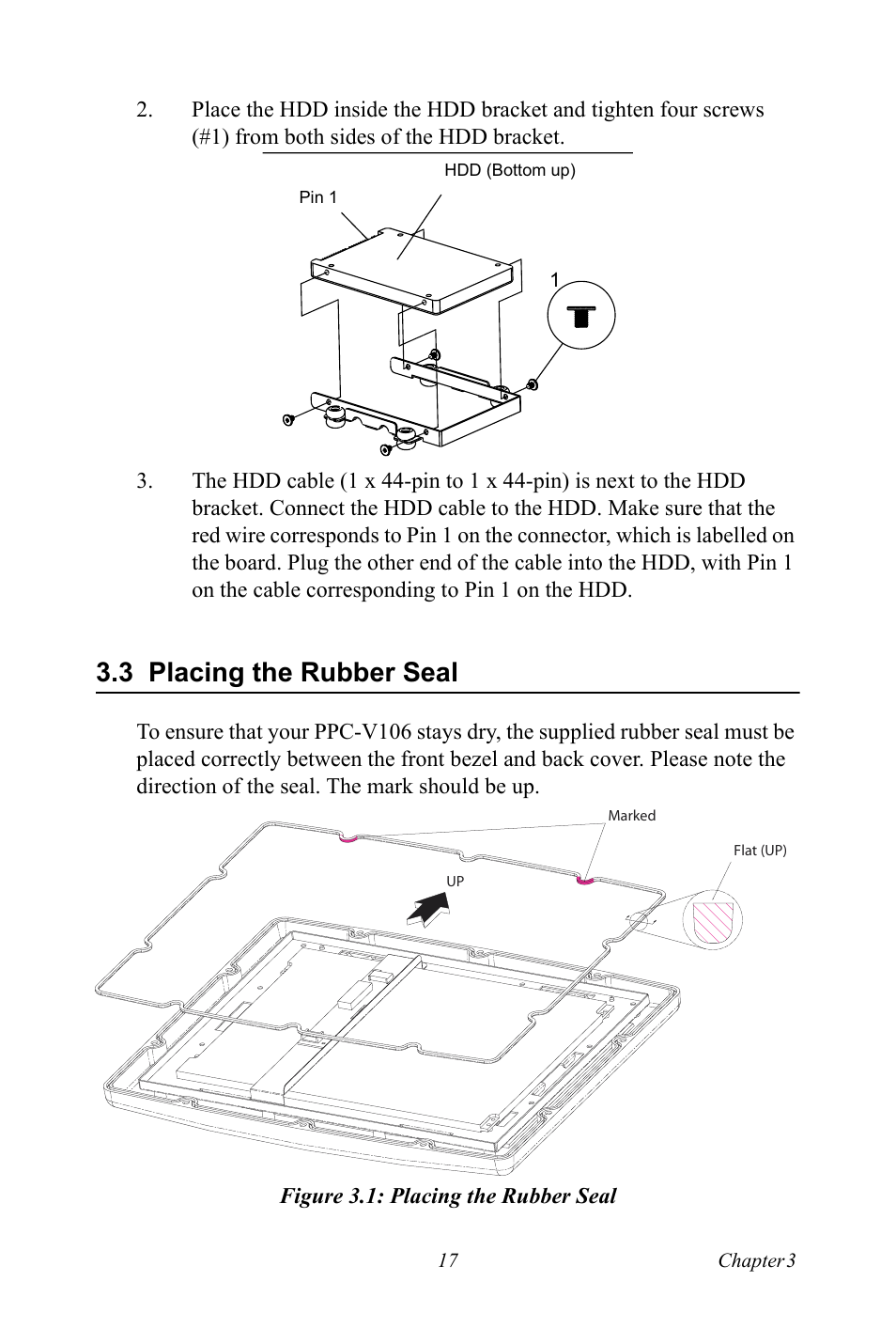 3 placing the rubber seal, Figure 3.1: placing the rubber seal, Placing the rubber seal | Figure 3.1:placing the rubber seal | Advantech Vechicle Mounted Terminal PPC-V106 User Manual | Page 29 / 78