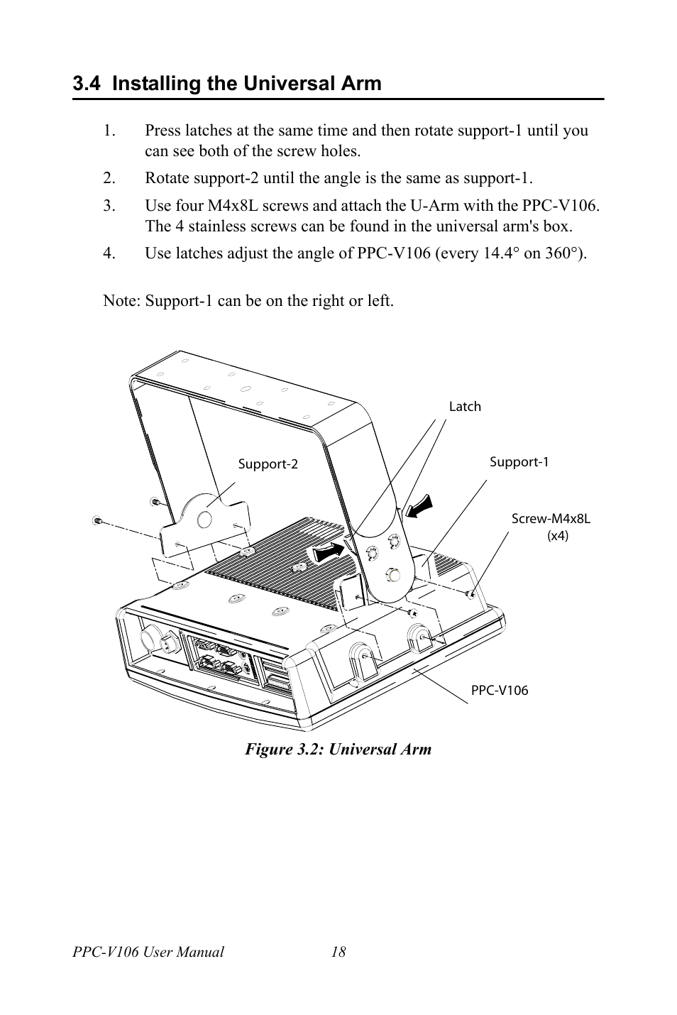 4 installing the universal arm, Figure 3.2: universal arm, Installing the universal arm | Figure 3.2:universal arm | Advantech Vechicle Mounted Terminal PPC-V106 User Manual | Page 30 / 78