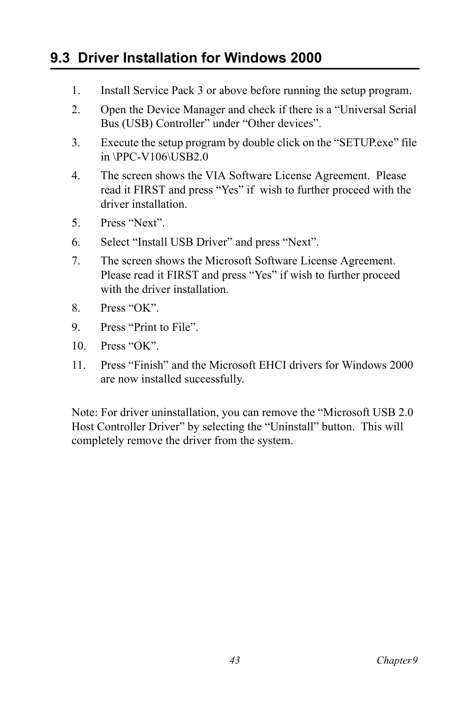 3 driver installation for windows 2000, Driver installation for windows 2000 | Advantech Vechicle Mounted Terminal PPC-V106 User Manual | Page 55 / 78