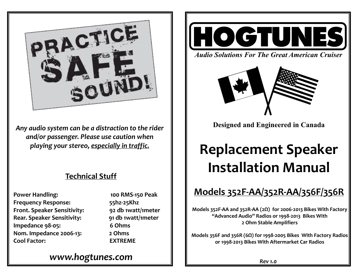 Hogtunes 352R-AA : 5.25-inch Rear Replacement, 2 Ω (2006 - 2013 - model years) User Manual | 2 pages