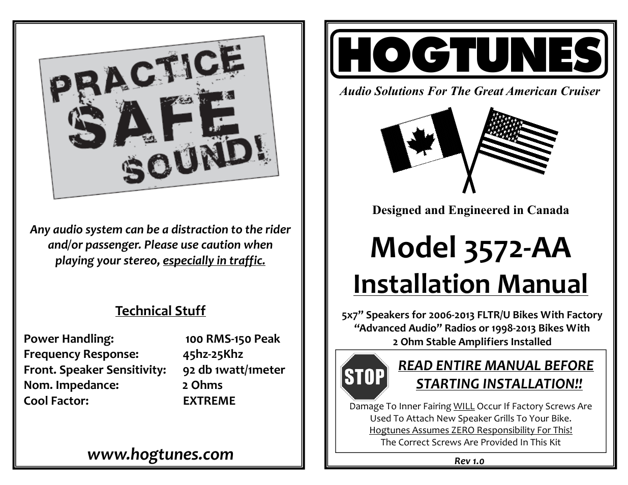 Hogtunes 3572-AA : 5 x 7-inch RoadGlide Front Replacement, 2 Ω (2006 - 2013 - model years) User Manual | 2 pages