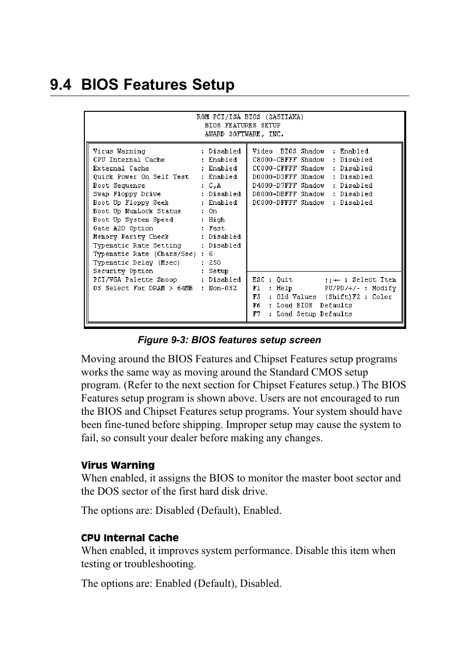 4 bios features setup, Figure 9-3: bios features setup screen | Advantech PENTIUM PPC-150 User Manual | Page 119 / 192