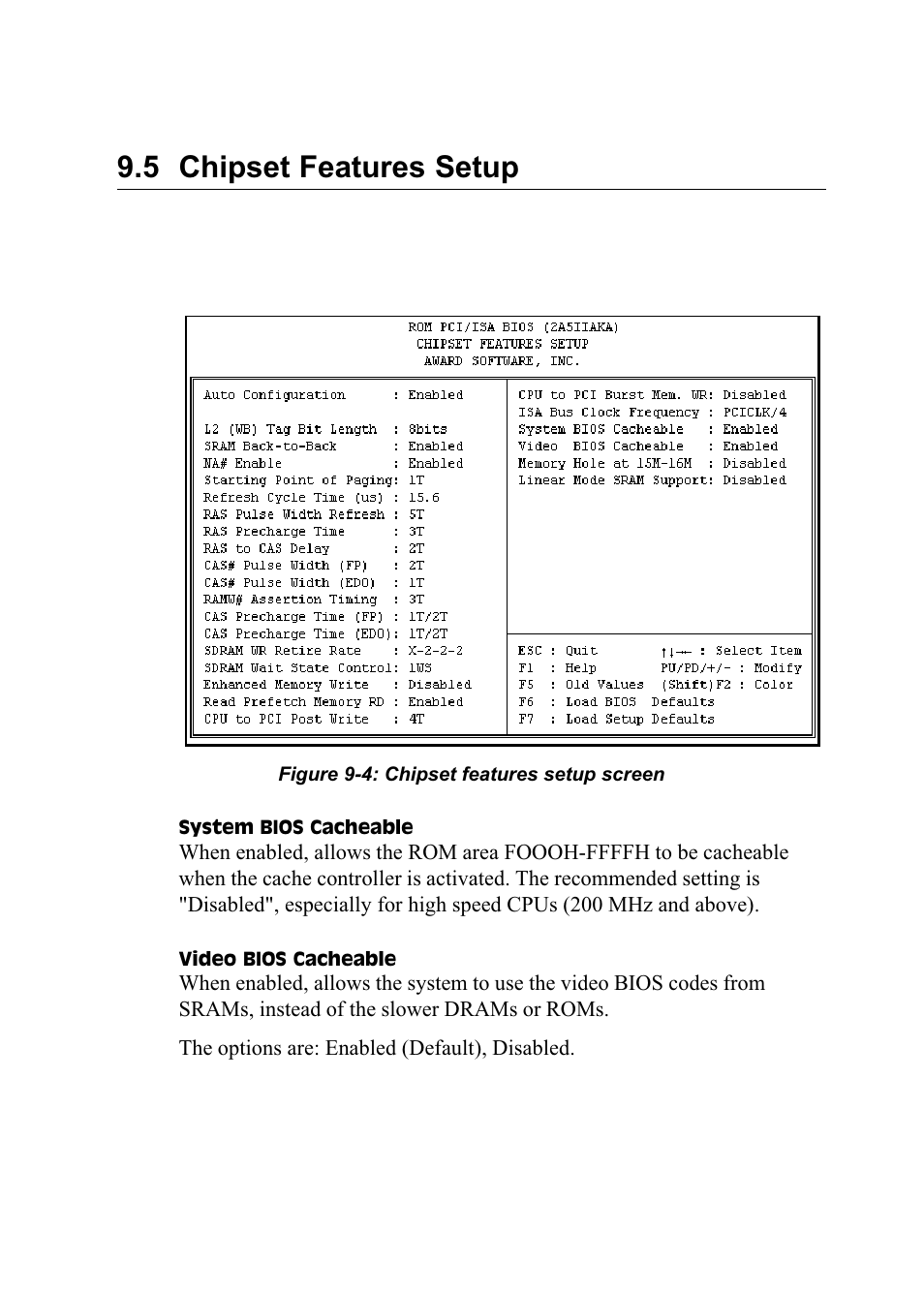 5 chipset features setup, Figure 9-4: chipset features setup screen | Advantech PENTIUM PPC-150 User Manual | Page 122 / 192