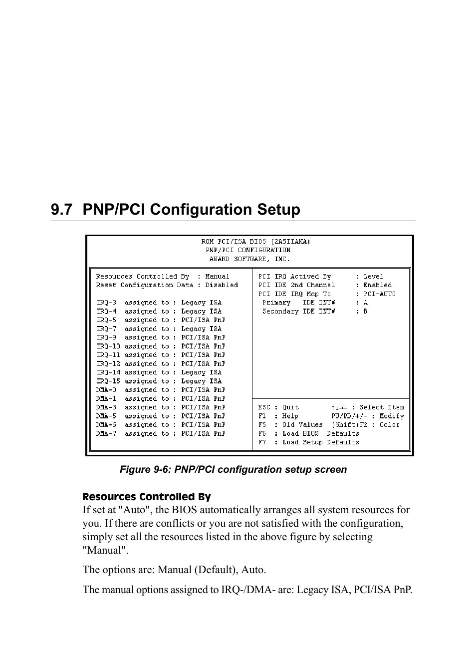 7 pnp/pci configuration setup, Figure 9-6: pnp/pci configuration setup screen | Advantech PENTIUM PPC-150 User Manual | Page 127 / 192