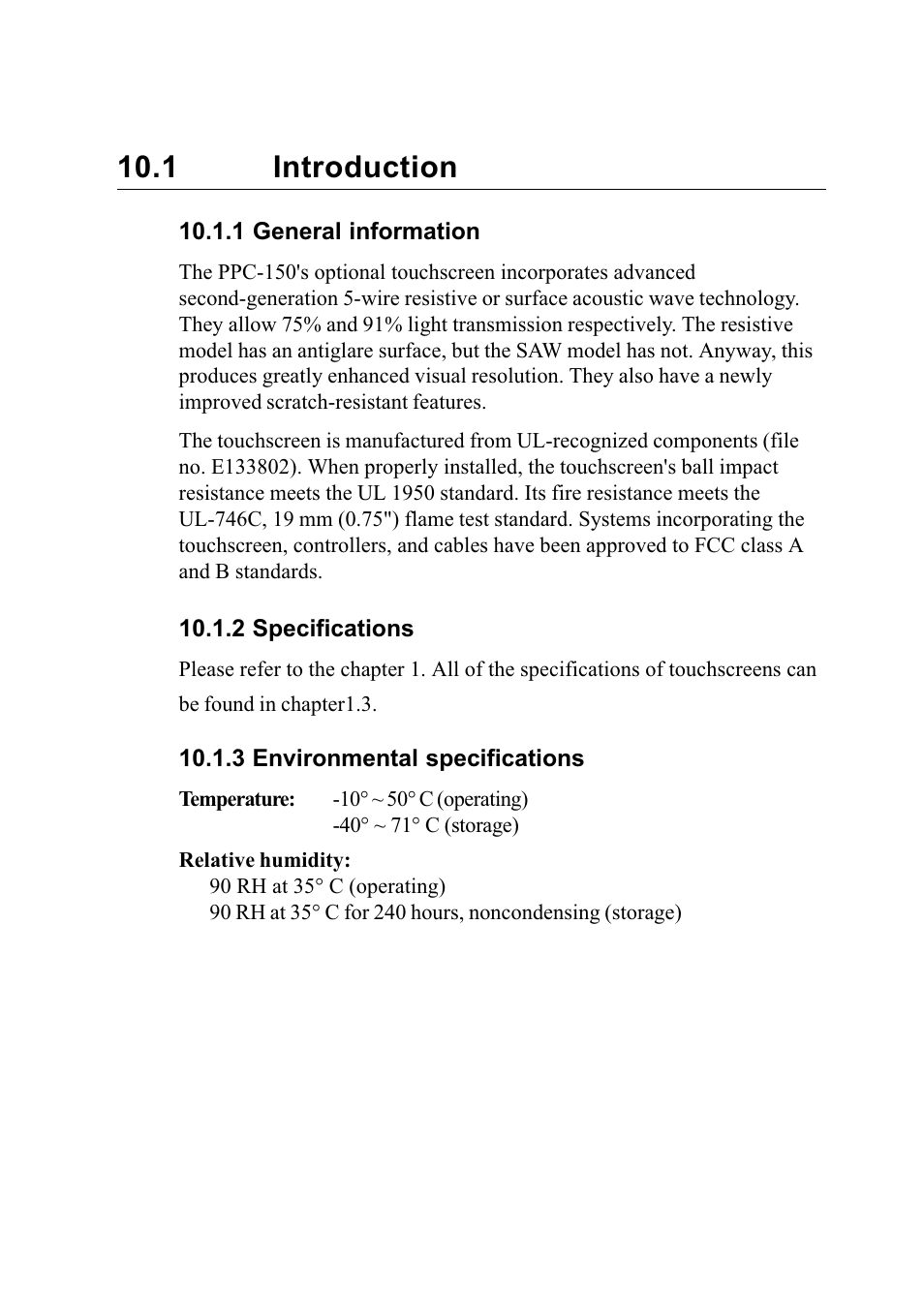 1 introduction, 1 general information, 2 specifications | 3 environmental specifications | Advantech PENTIUM PPC-150 User Manual | Page 138 / 192