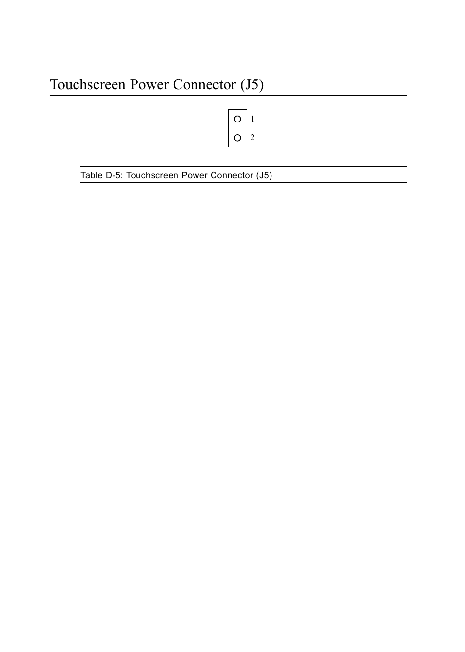 Table d-5: touchscreen power connector (j5), Touchscreen power connector (j5) | Advantech PENTIUM PPC-150 User Manual | Page 173 / 192