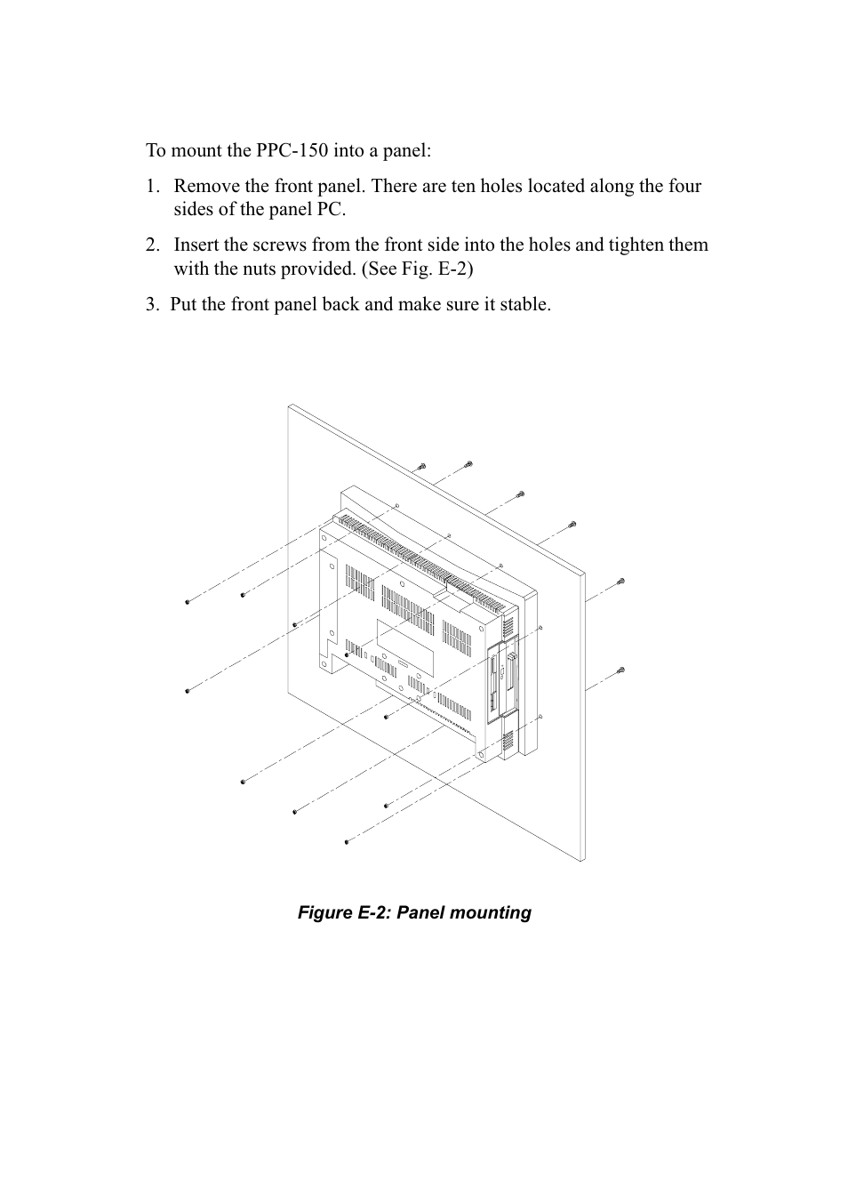Figure e-2: panel mounting | Advantech PENTIUM PPC-150 User Manual | Page 189 / 192