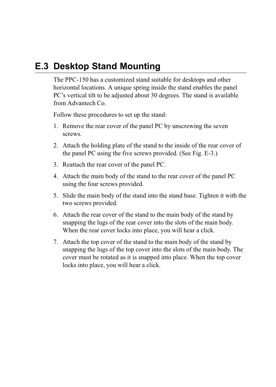 E.3 desktop stand mounting | Advantech PENTIUM PPC-150 User Manual | Page 190 / 192