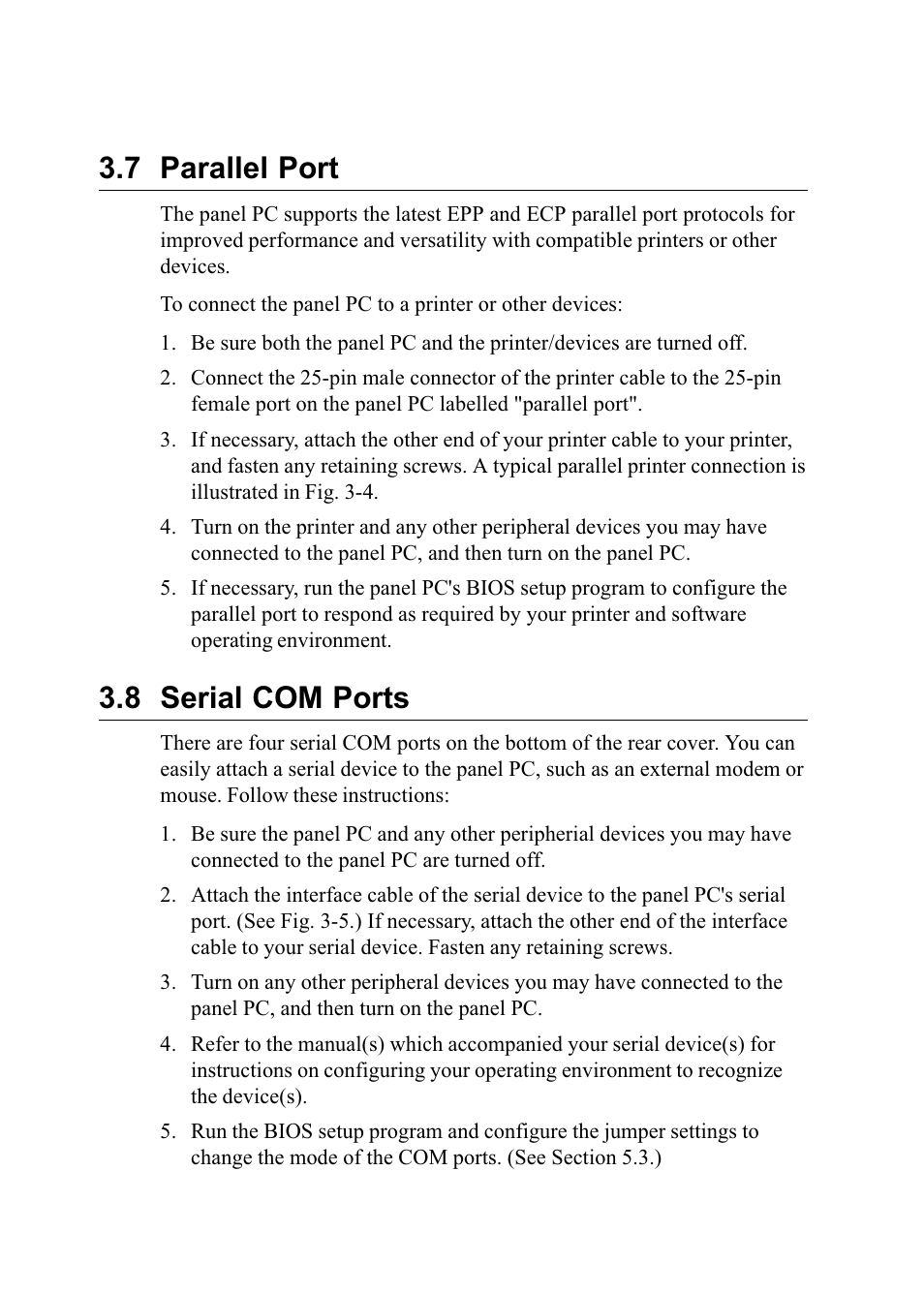 7 parallel port, 8 serial com ports | Advantech PENTIUM PPC-150 User Manual | Page 45 / 192