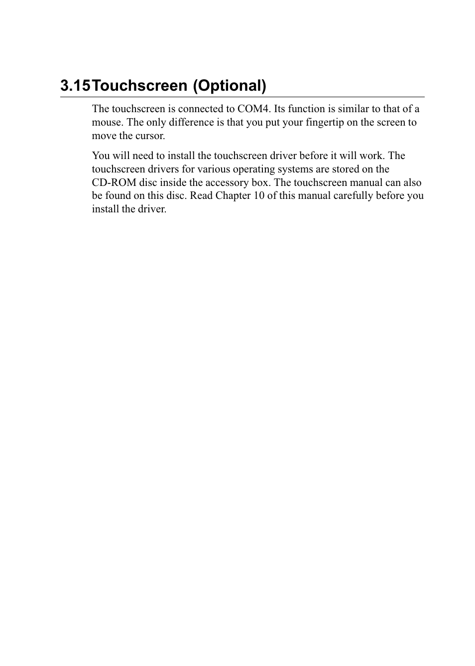 15 touchscreen (optional), 15touchscreen (optional) | Advantech PENTIUM PPC-150 User Manual | Page 48 / 192