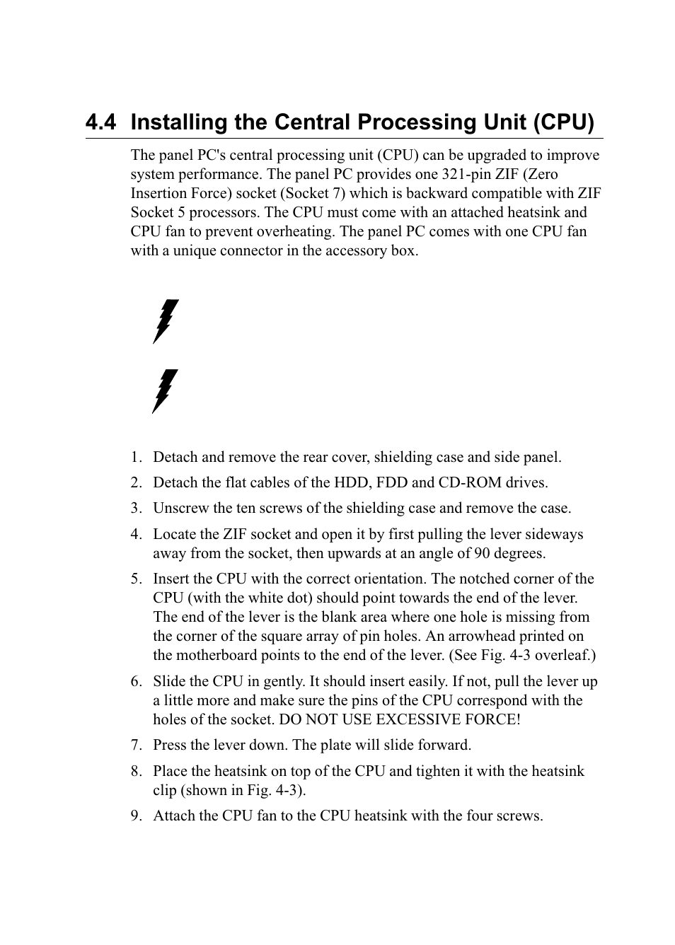 4 installing the central processing unit )cpu), 4 installing the central processing unit (cpu) | Advantech PENTIUM PPC-150 User Manual | Page 54 / 192