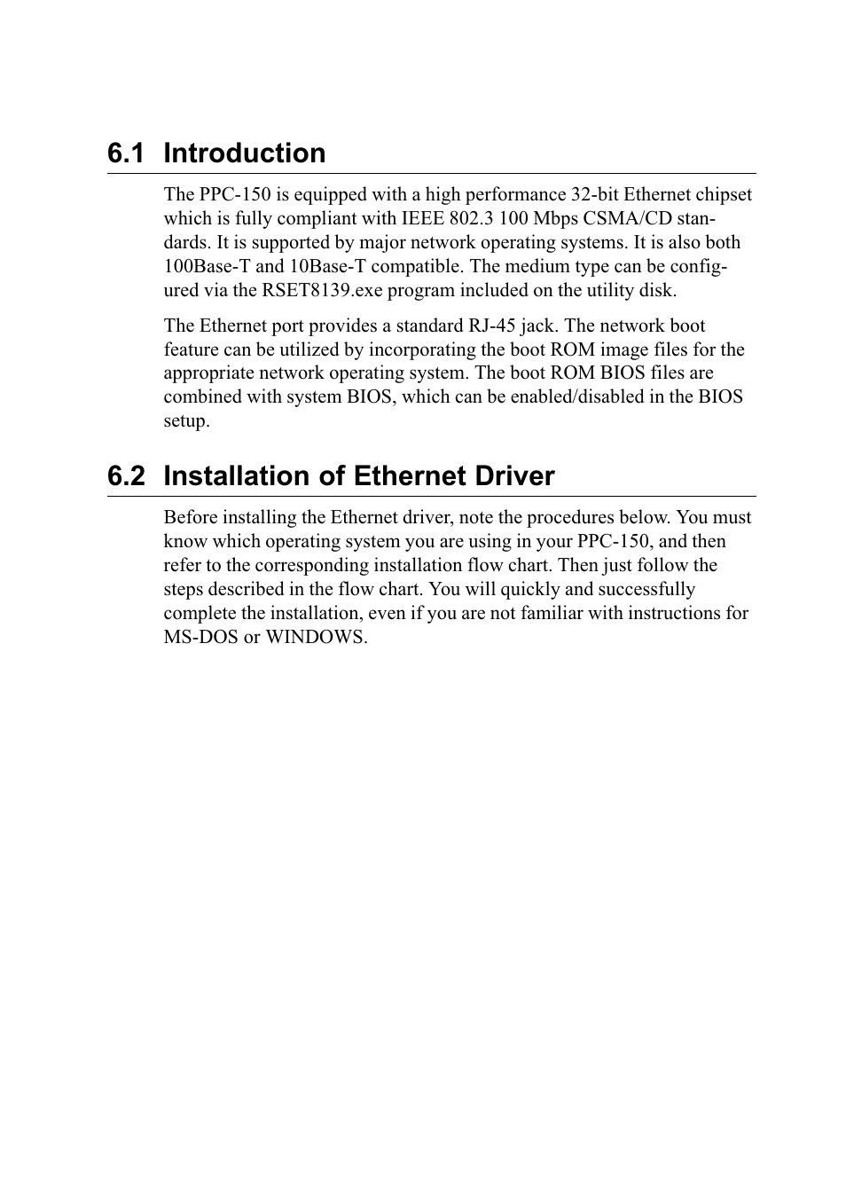 1 introduction, 2 installation of ethernet drivers, 2 installation of ethernet driver | Advantech PENTIUM PPC-150 User Manual | Page 82 / 192