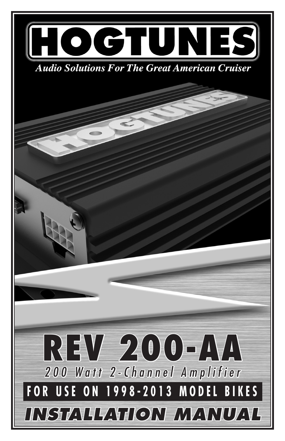 Hogtunes REV 200-AA : 2 Channel Class D Amplifier / 2x100 watts (1998 - 2013 - model years) User Manual | 12 pages