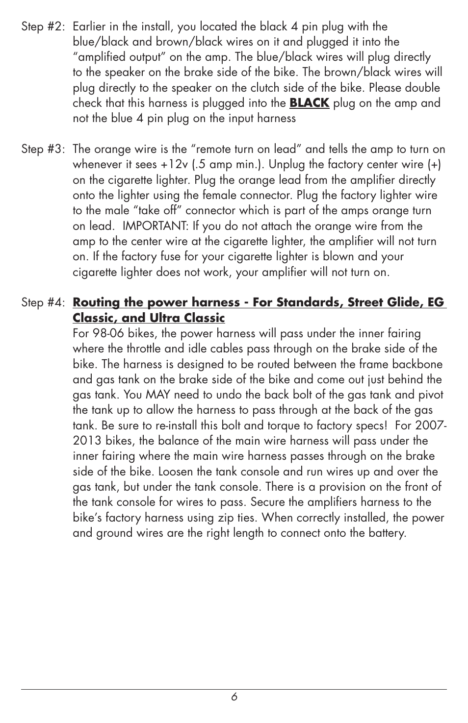 Hogtunes REV 200-AA : 2 Channel Class D Amplifier / 2x100 watts (1998 - 2013 - model years) User Manual | Page 6 / 12