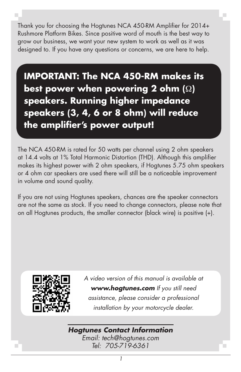 Hogtunes NCA 450-RM : 4 Channel Amplifier / 4x50 watts (2014 - model year) User Manual | Page 3 / 12