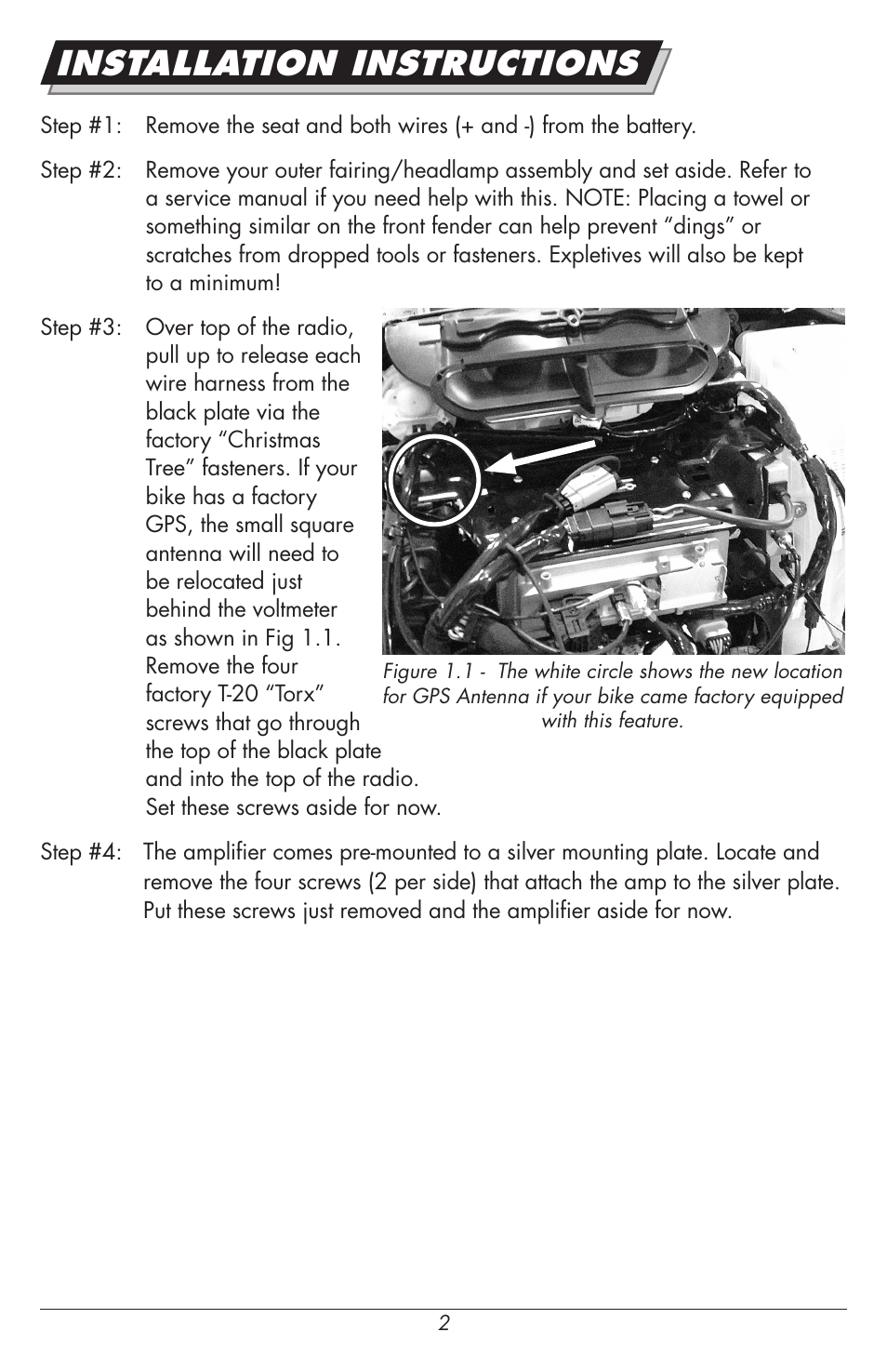 Installation instructions | Hogtunes NCA 450-RM : 4 Channel Amplifier / 4x50 watts (2014 - model year) User Manual | Page 4 / 12