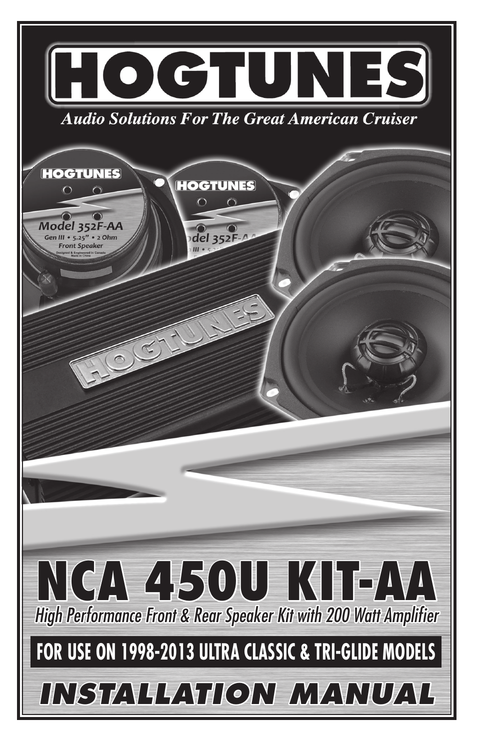 Hogtunes NCA 450U KIT-AA : 4 Channel Amp / Speakers (1998 - 2013 - model years) User Manual | 12 pages