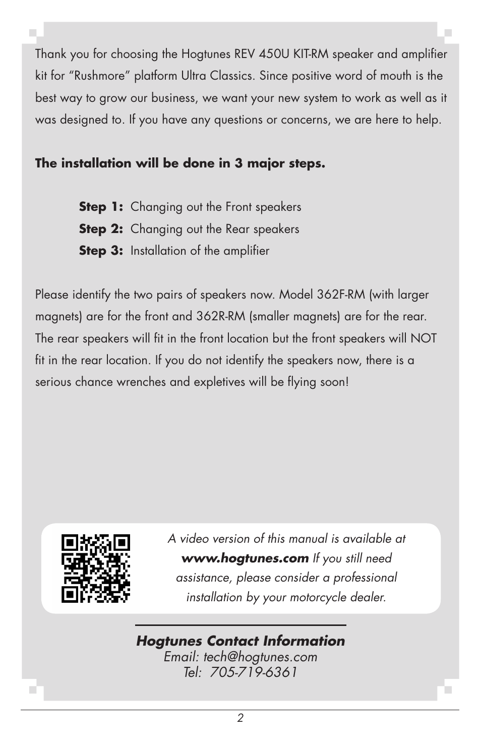 Hogtunes NCA 450U Kit-RM : 4 Channel Amplifier / Speakers (2014 - model year) User Manual | Page 2 / 12