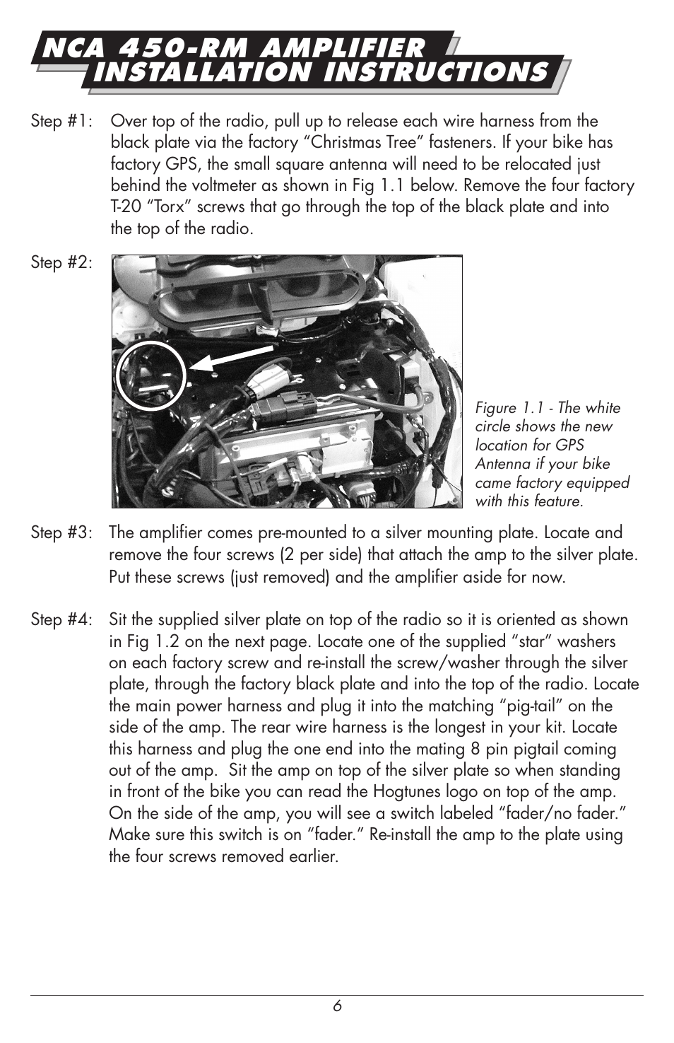 Nca 450-rm amplifier installation instructions | Hogtunes NCA 450U Kit-RM : 4 Channel Amplifier / Speakers (2014 - model year) User Manual | Page 6 / 12
