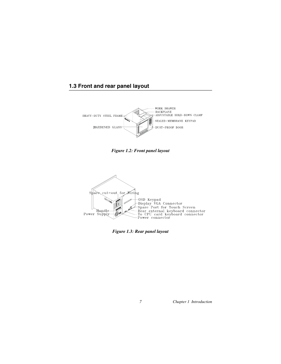 3 front and rear panel layout, Figure 1.2: front panel layout, Figure 1.3: rear panel layout | Front and rear panel layout | Advantech AWS-8248 User Manual | Page 15 / 66