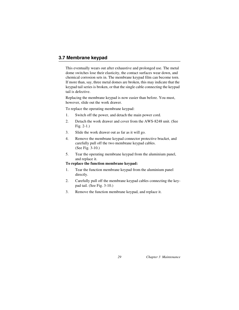 7 membrane keypad, Membrane keypad | Advantech AWS-8248 User Manual | Page 37 / 66