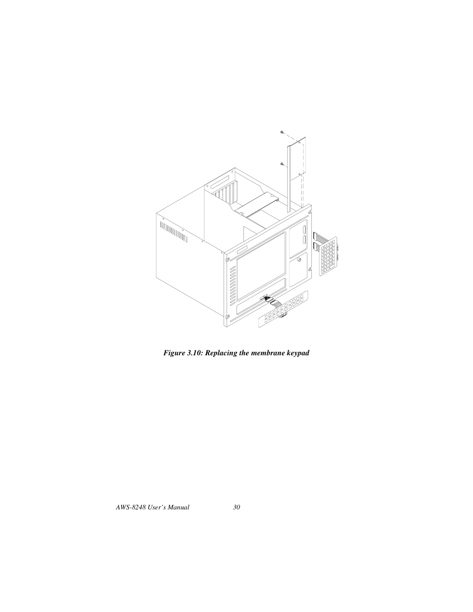 Figure 3.10: replacing the membrane keypad, Figure 3.10:replacing the membrane keypad | Advantech AWS-8248 User Manual | Page 38 / 66