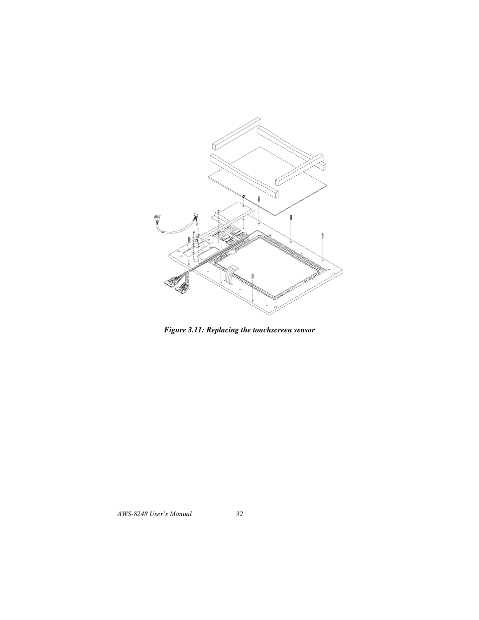 Figure 3.11: replacing the touchscreen sensor, Figure 3.11:replacing the touchscreen sensor | Advantech AWS-8248 User Manual | Page 40 / 66