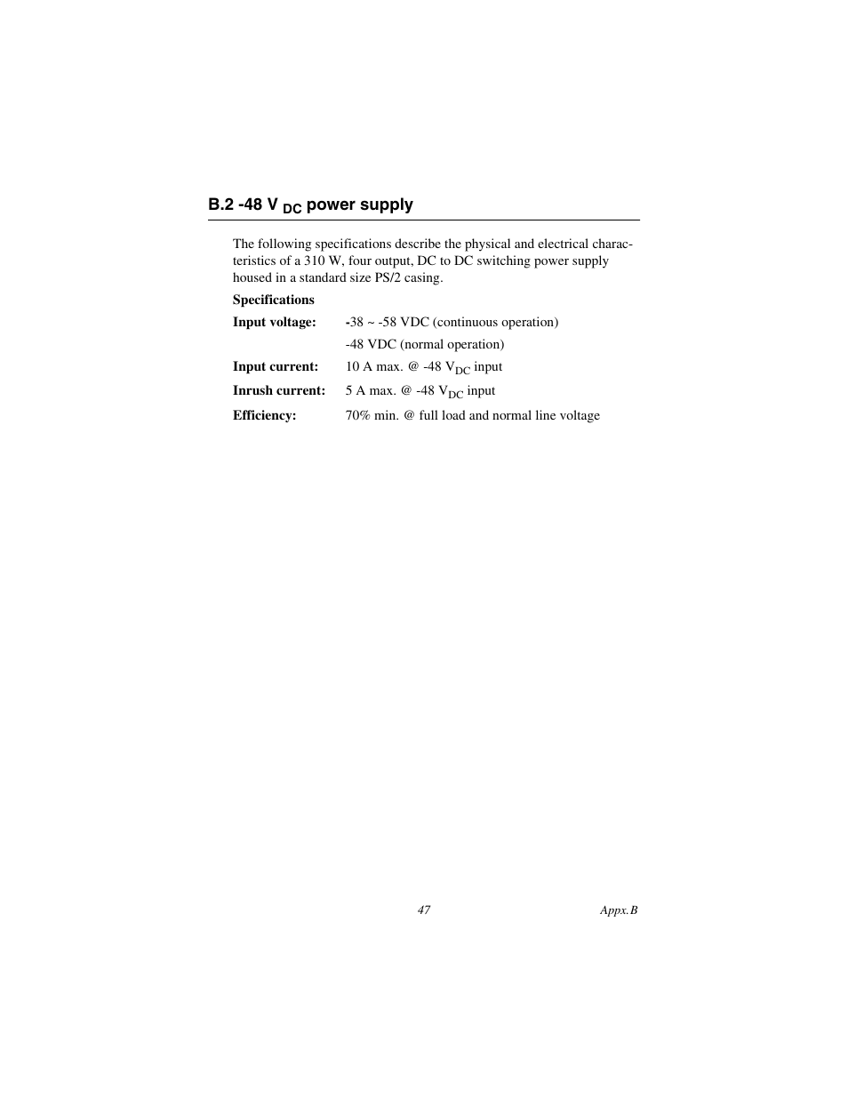 B.2 -48 v dc power supply, 48 v dc power supply | Advantech AWS-8248 User Manual | Page 55 / 66