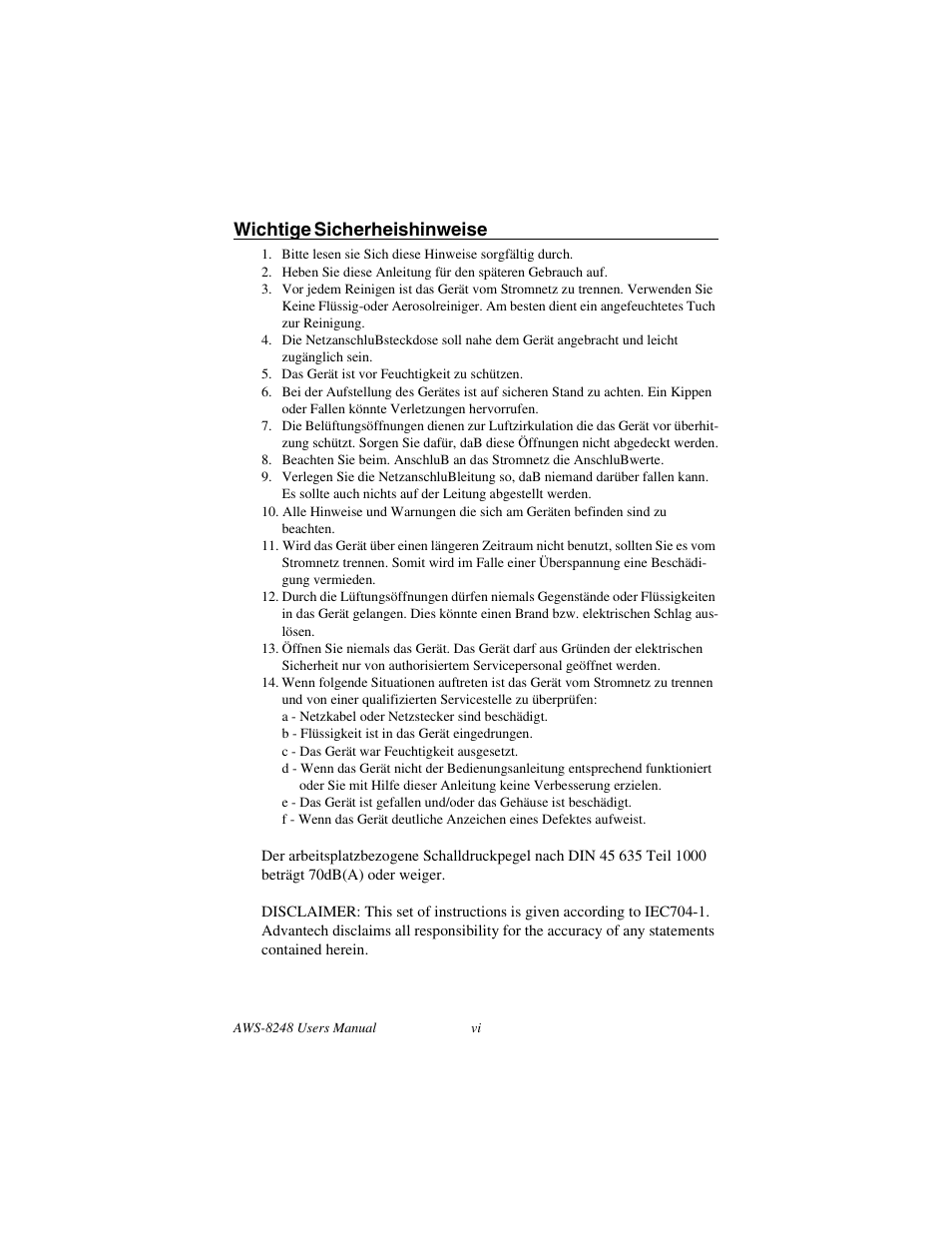 Wichtige sicherheishinweise | Advantech AWS-8248 User Manual | Page 6 / 66