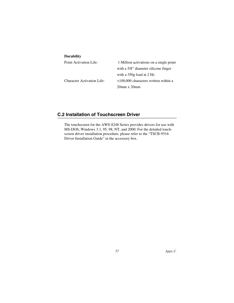 C.2 installation of touchscreen driver, Installation of touchscreen driver | Advantech AWS-8248 User Manual | Page 65 / 66