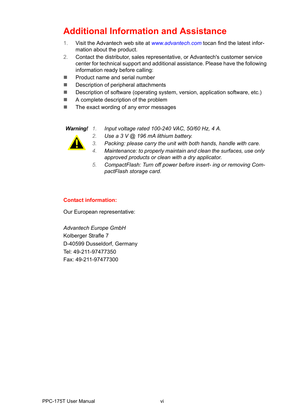 Additional information and assistance | Advantech PPC-175T User Manual | Page 6 / 72