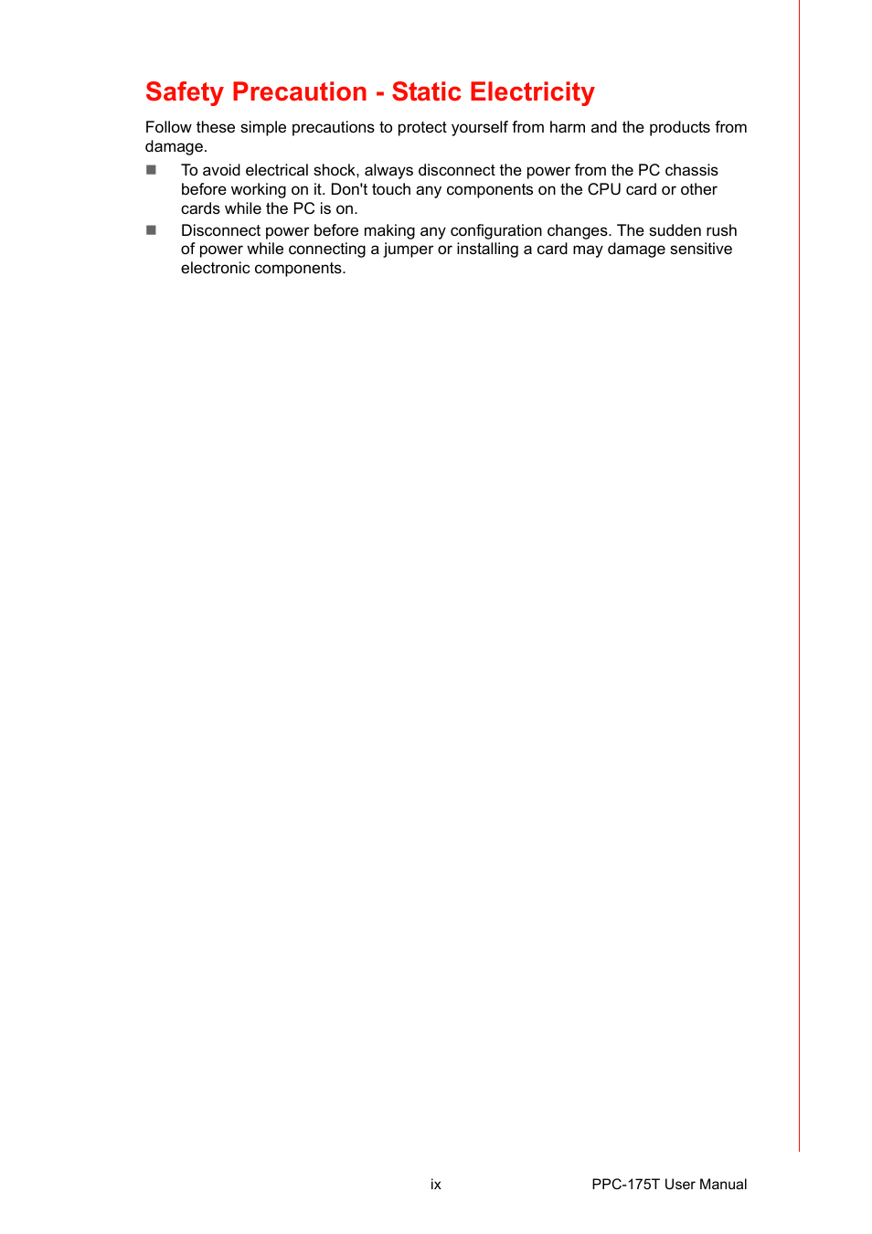 Safety precaution - static electricity | Advantech PPC-175T User Manual | Page 9 / 72