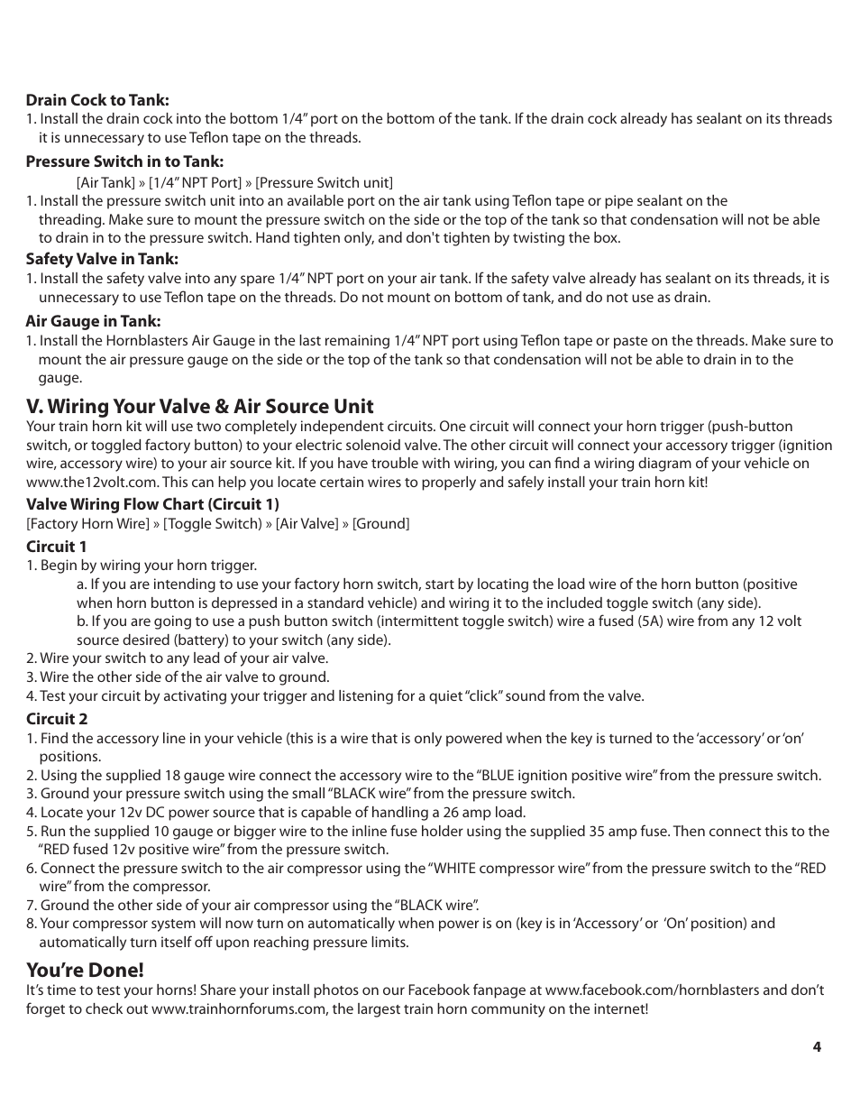 Rocker_240_color_pg4, V. wiring your valve & air source unit, You’re done | HornBlasters Rocker VX-Series User Manual | Page 5 / 9