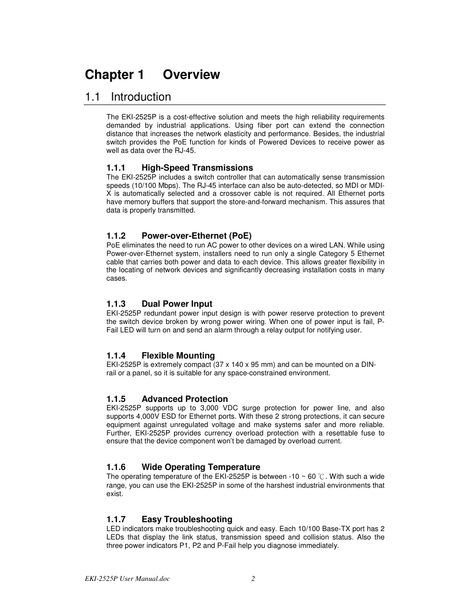 Chapter 1 overview, 1 introduction | Advantech EKI-2525P User Manual | Page 10 / 28