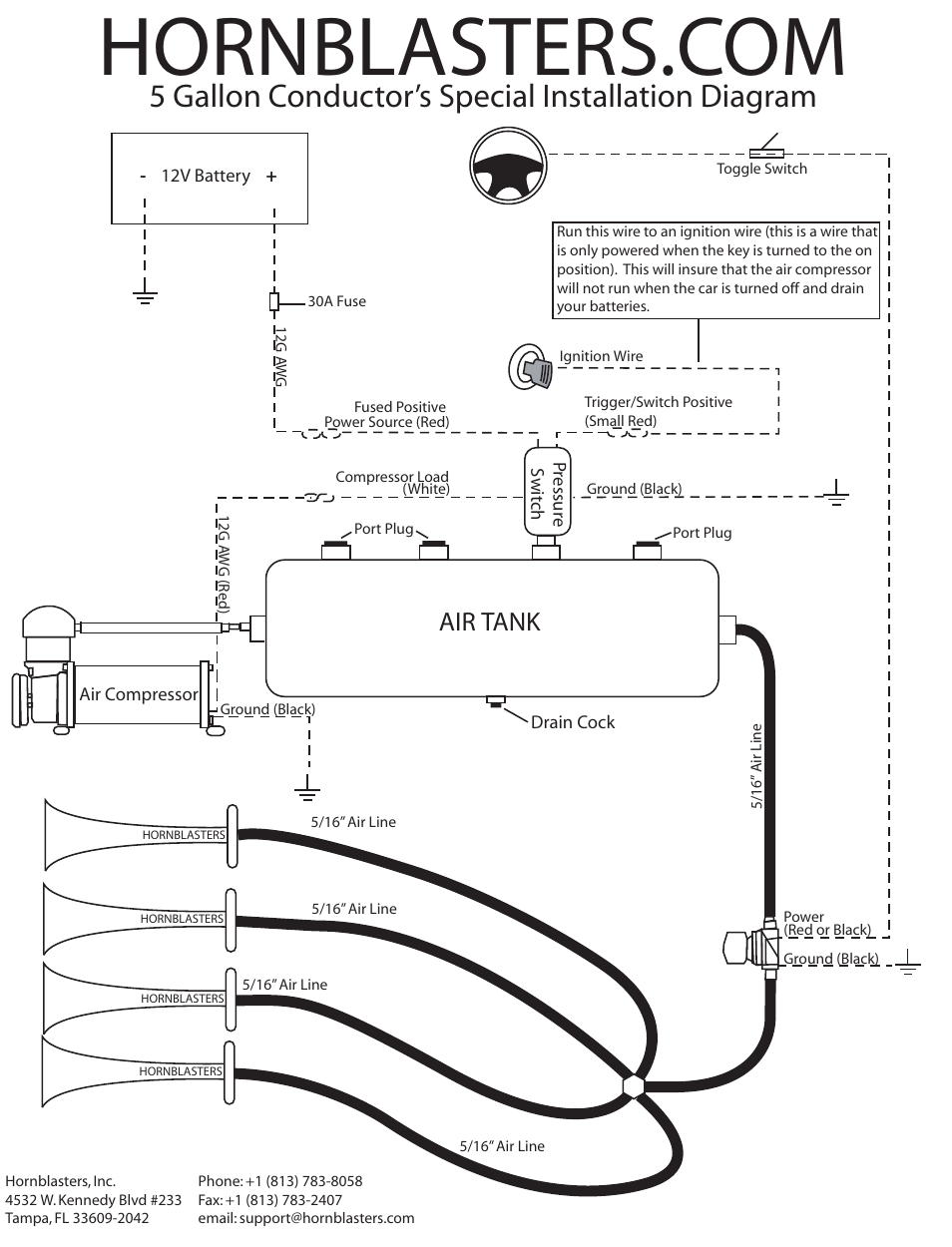 5 gallon conductor’s special installation diagram, Air tank | HornBlasters HB4H5G40 User Manual | Page 8 / 8