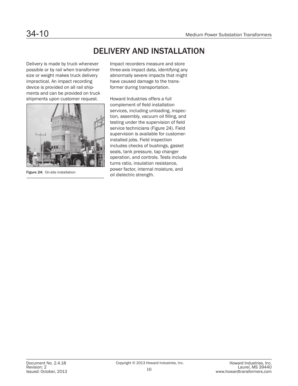 Delivery and installation | Howard Substation Transformers User Manual | Page 10 / 12