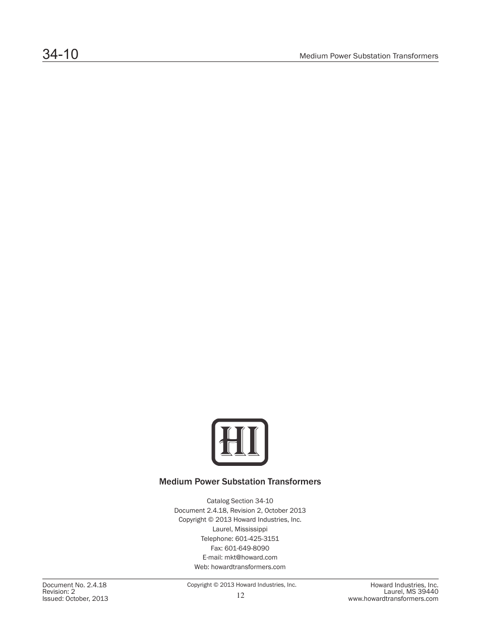 Howard Substation Transformers User Manual | Page 12 / 12