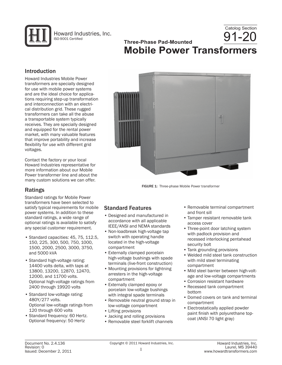 Howard Mobile Power Transformers User Manual | 2 pages