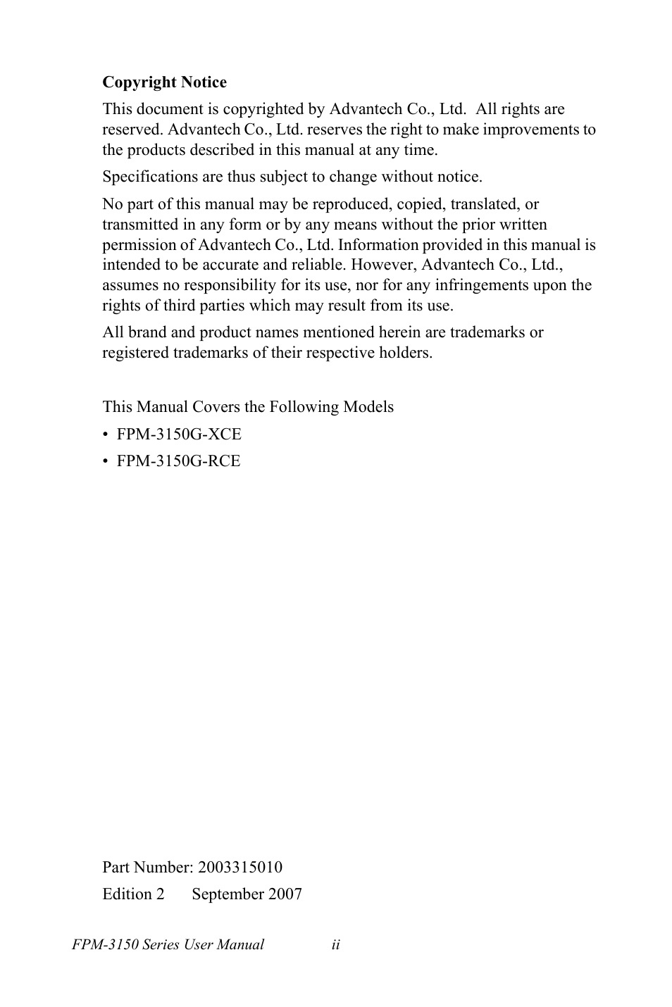 Advantech FPM-3150G User Manual | Page 2 / 46