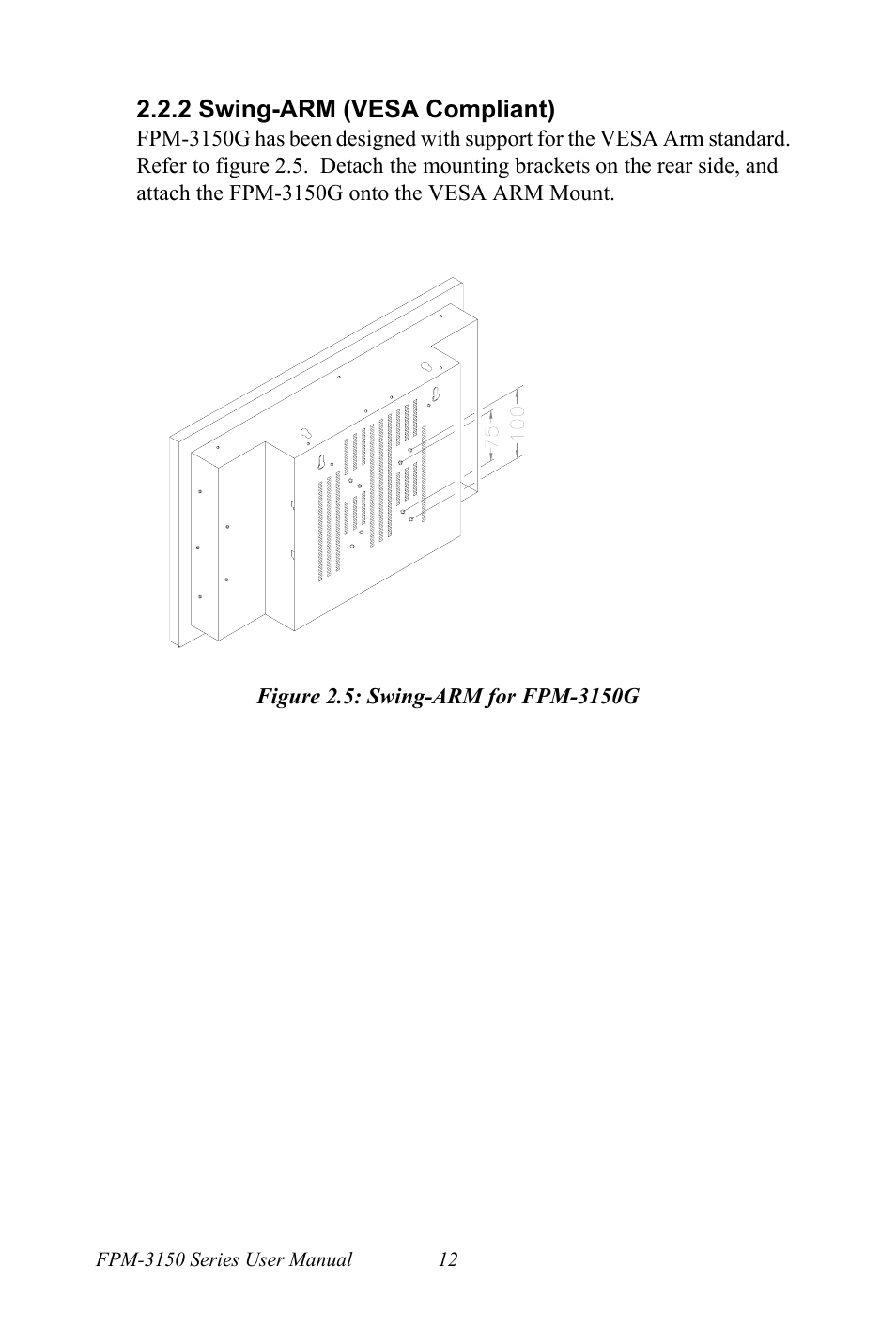 2 swing-arm (vesa compliant), Figure 2.5: swing-arm for fpm-3150g | Advantech FPM-3150G User Manual | Page 22 / 46