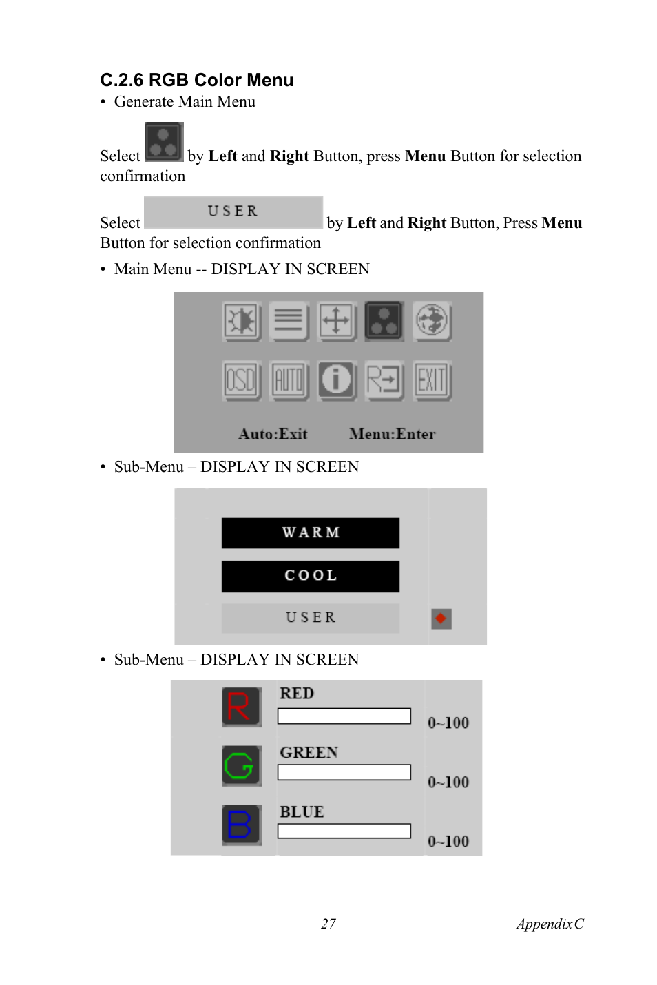 C.2.6 rgb color menu | Advantech FPM-3150G User Manual | Page 37 / 46
