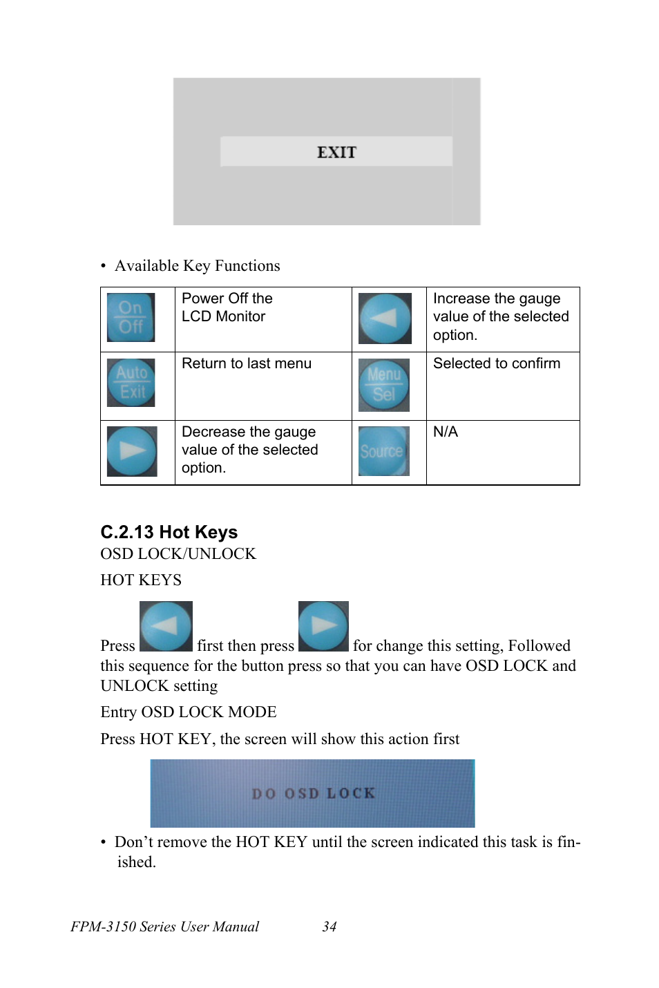 C.2.13 hot keys | Advantech FPM-3150G User Manual | Page 44 / 46