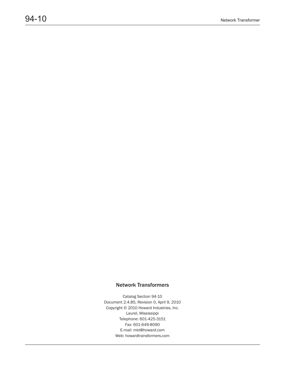 Howard Network Transformers User Manual | Page 8 / 8