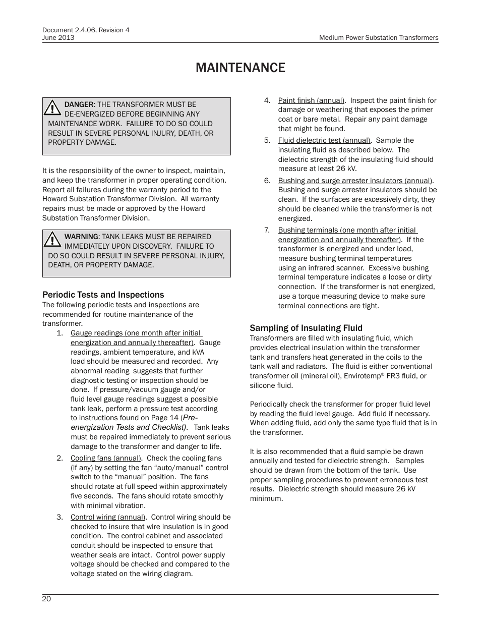 Maintenance | Howard Medium Power Substation User Manual | Page 20 / 24