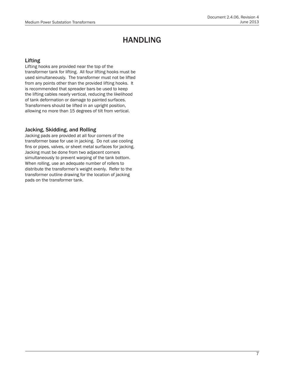 Handling | Howard Medium Power Substation User Manual | Page 7 / 24