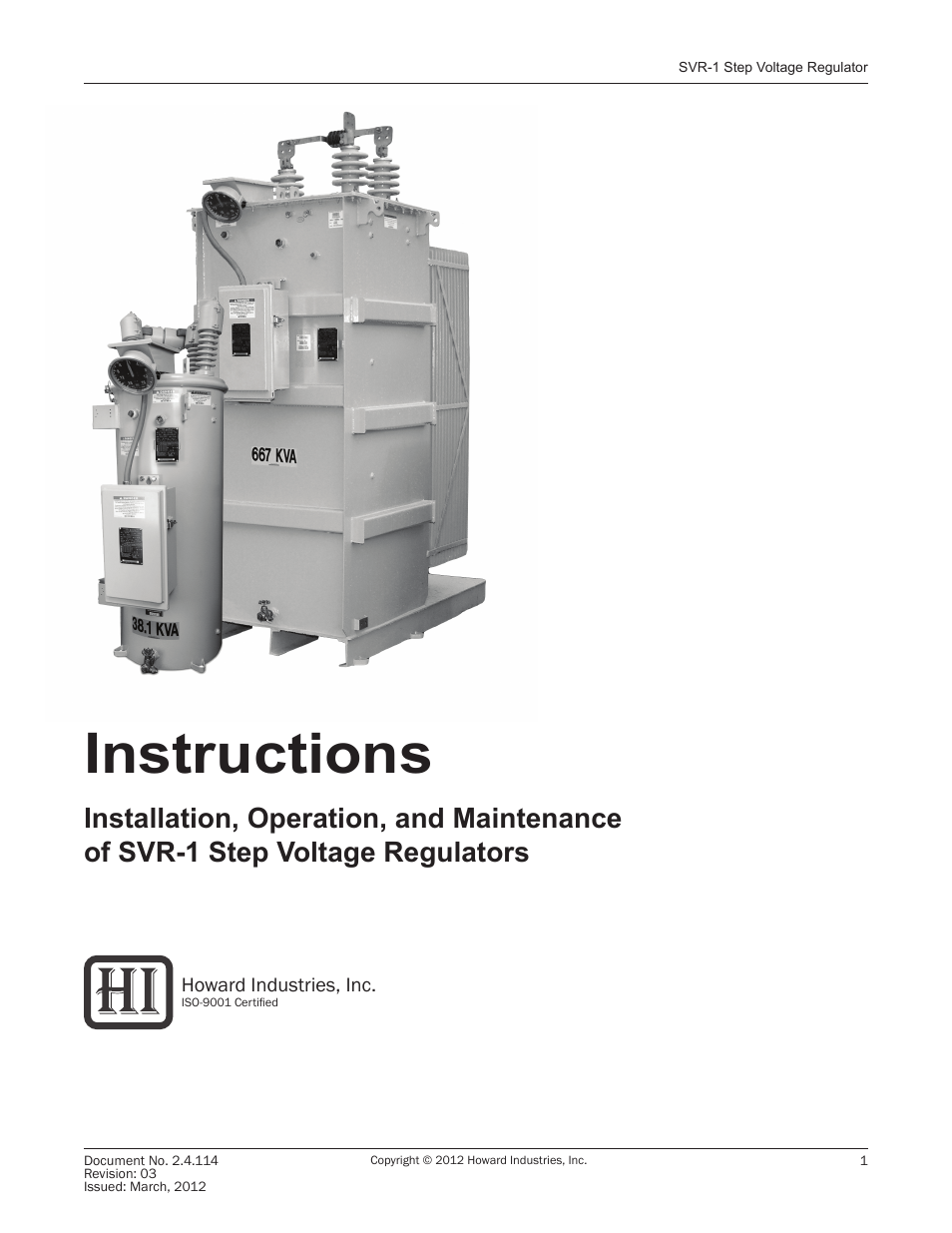 Howard SVR1 Regulator User Manual | 18 pages