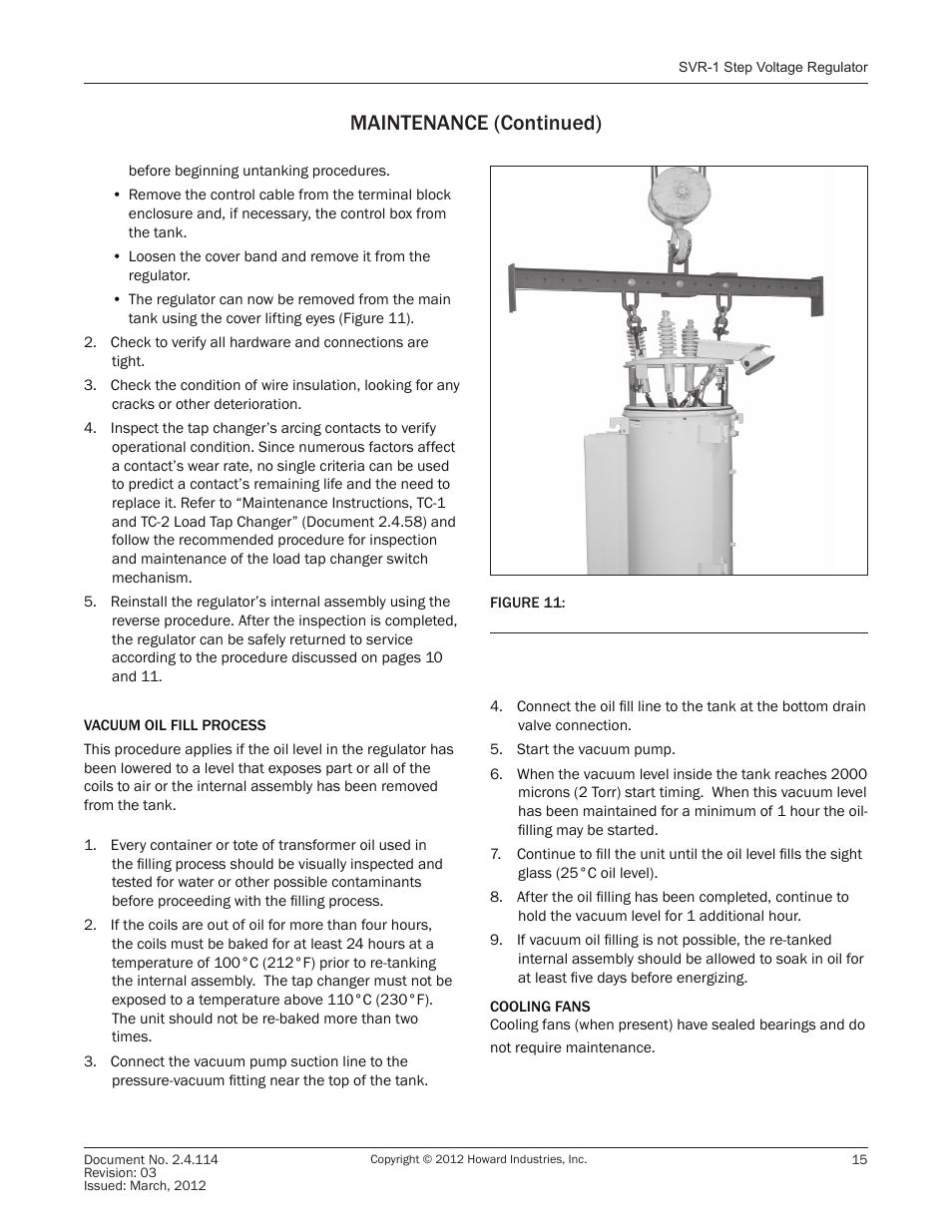 Maintenance (continued) | Howard SVR1 Regulator User Manual | Page 15 / 18