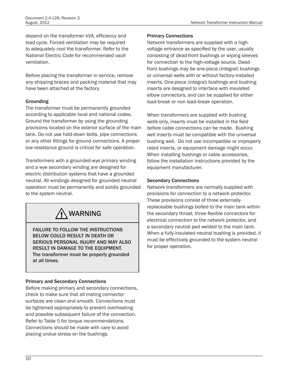 Warning | Howard HI-110 Network Transformer User Manual | Page 10 / 28