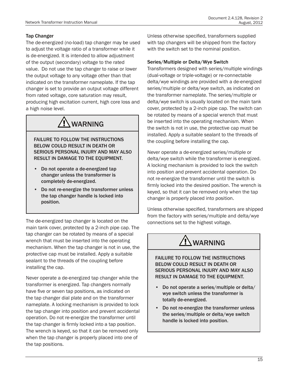 Warning | Howard HI-110 Network Transformer User Manual | Page 15 / 28